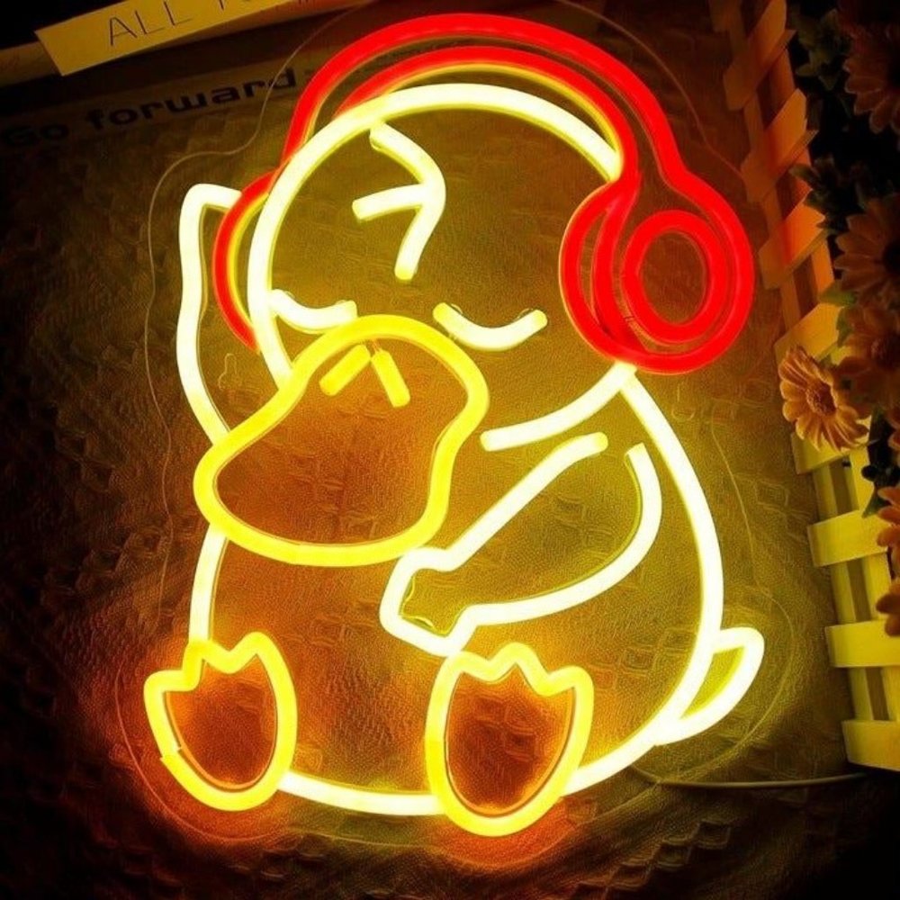 NEW Pokemon Psyduck Dimmable LED Light Neon Sign (Bright Cute Yellow Duck Music